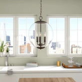 Vintage 3-Light Pendant Chandelier with Clear Glass Globe Shade for Dining Room - Black/Chrome/Gold - This 3-Light Pendant Light with Globe Shade is a beautiful and unique piece to add to any home. This light is crafted from metal and features a stunni